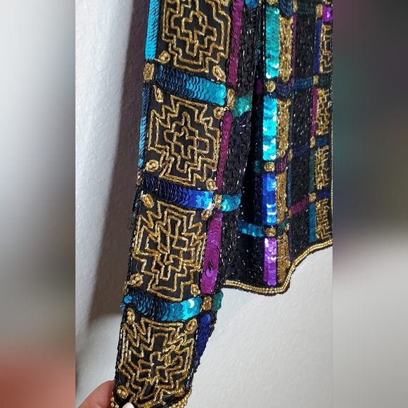 Mark & John By Gopal Colorful Pure Silk Beaded Sequin Dressy Jacket Medium - Picture 4 of 7